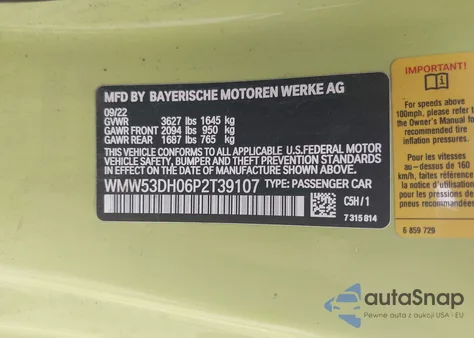 2023 Mini Hardtop Cooper S из США, поврежденный, VIN WMW53DH06P2T39107